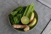 Green Smoothie Ingredients On A Linen Tablecloth