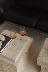 Kaboompics - Interior Inspo: Warm Minimalist Living Room - de Sede DS-2011 Leather Sofa and Travertine Furniture