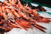 Fresh shrimps seafood of La Boqueria