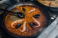 Kaboompics - Top view of typical spanish seafood paella in traditional pan