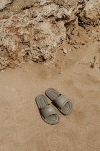Kaboompics - Flat flip-flop style shoes - beige - faux leather