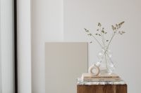 Kaboompics - Ceramic glass vase - side table - walnut wood - marble - books
