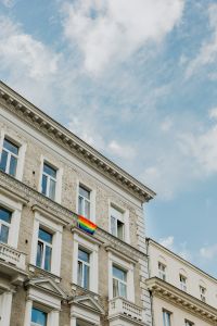LGBT flag hanging on the building
