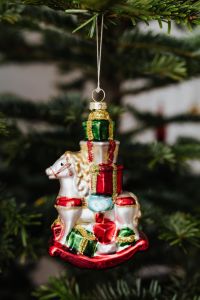 Christmas Baubles Hanging on Christmas Tree
