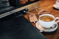 Kaboompics - Book, Cup of Coffee, Wooden Desk