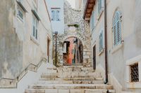 Old stone staircase in Rovinj, Croatia