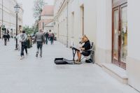 Man with horse head playing the piano, Cracow, Poland