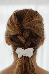 Kaboompics - French Braid Tied with a White Fabric Scrunchie