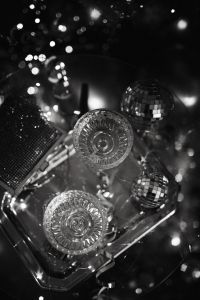 Kaboompics - Overhead Champagne Glasses And Disco Balls On Party Tray