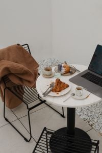 Morning Coffeehouse Work Meetings with Coffee and Croissants