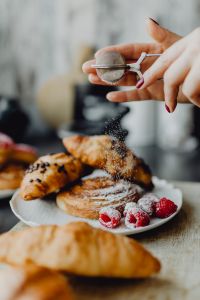 Kaboompics - Powdered Sugar Falling on Raspberry Buns and Croissants