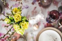 Kaboompics - Easter table with cute pink decorations, flowers, catkins and eggs