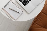 Kaboompics - Vertical Laptop, Plant and Calendar on Marble Table, Minimal Productivity Planning Background