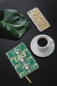Kaboompics - Top view of black table with 2018 calendar agenda