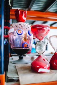 Kaboompics - Red and Pink Sculptural Murano Glass Vessels with Textured Details