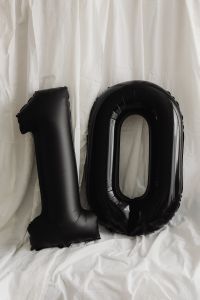 Kaboompics - Black Inflatable Number Balloons on White Bedding