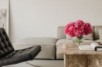 Kaboompics - Pink Flower Bouquet in Modern Living Room with Marble Table