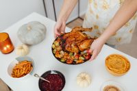 Kaboompics - Setting a Roast Turkey Platter on a White Thanksgiving Table