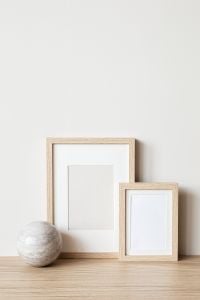 Kaboompics - Close-Up Wooden Frame Mockup with Marble Sphere and Copy Space