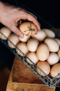 Kaboompics - Wire mesh basket with fresh farm eggs