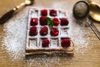 Kaboompics - Breakfast waffles with fresh raspberries