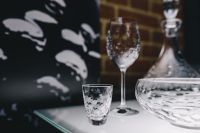 Kaboompics - Crystal Glassware Display with Bowl and Decanter