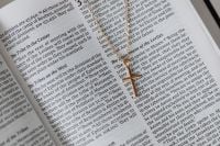 Kaboompics - Gold Cross Pendant Resting Across Open Bible Pages
