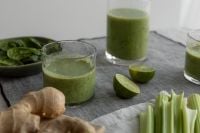 Kaboompics - Green Smoothie Glasses with Spinach, Lime and Celery