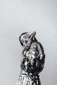 Kaboompics - Asian Model in Holographic Silver Fashion Editorial