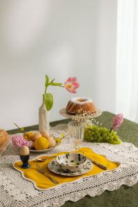 Modern Cottagecore Easter Table Decor with Colorful Eggs, Spring Flowers, Citrus and Brunch Styling