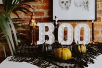 Kaboompics - Halloween BOO Letters with Pumpkins and Framed Skull Art