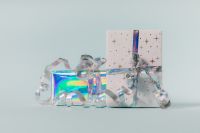 Kaboompics - Holiday Gift Boxes with Silver Ribbon and Copy Space