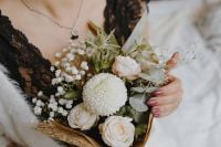 Kaboompics - Black Lace Lingerie with White Bouquet and Eucalyptus