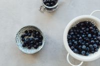 Kaboompics - Fresh Blueberries in Colander, Bowl and Jar
