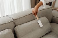Kaboompics - Close-Up of Lint Roller Cleaning a Sofa Cushion