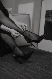 Kaboompics - Black and White Close-Up of Black Heels and Sheer Tights
