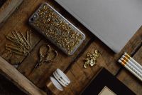 Kaboompics - Office accessories on an old wooden tray