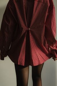 Kaboompics - Red Striped Oversized Shirt and Black Tights