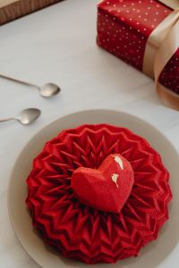 Kaboompics - Red Valentine’s Cake With Heart-Shaped Dessert