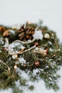 Kaboompics - Natural Holiday Wreath Against a Soft Snowy Background