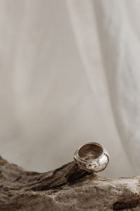 Kaboompics - Minimal Silver Ring on Driftwood with Soft Copy Space