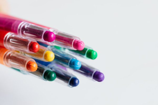 Eos Drawing Horizontal Rows of Bright Rainbow Crayons, Colorful Drawing Supplies ...