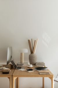 Kaboompics - Neutral Creative Workspace with Copy Space, Laptop and Design Materials