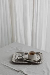 Kaboompics - Coffee and Water Glass on Silver Tray