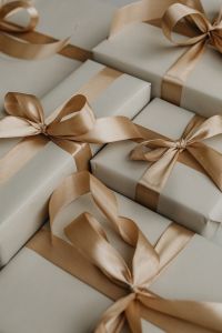 Kaboompics - Close-Up White Gift Box with Champagne Satin Bow