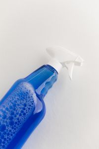 Kaboompics - Blue Spray Bottle With Soap Bubbles