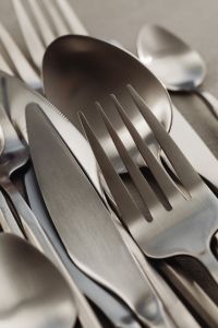 Kaboompics - Macro Matte Steel Spoon, Knife and Fork Cutlery Detail