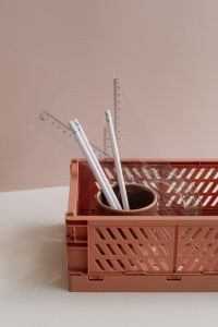 Kaboompics - Coral Basket with Transparent Rulers