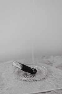 Kaboompics - Single Palo Santo Stick on Glass Incense Holder with Copy Space, Marble Background