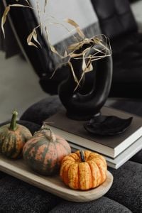 Kaboompics - Decorative Gourds and Books on Armchair